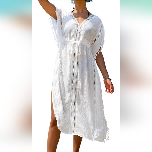Cupshe Other - CUPSHE Women's Cover Up Tassel Trim Belted Midi Length
